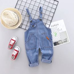 Trousers 2020 Spring Autumn Cotton Cartoon Pattern Children Boys Girls Fashion Denim Camisole Pants 04 Years Kid Overall Long Pants