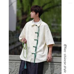 Men's Casual Shirts Male Chinese Style Shirt Mens Tops Tang Suit Short Sleeve Solid Traditional China Hanfu Big Size M-5XL