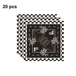 Race Car Hot Wheel Birthday Supplies Black and White Checkered Race Track Tablecloth Cutlery Napkins Cup Racing Car Theme Decor