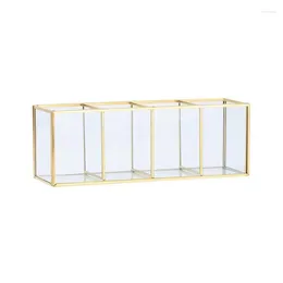 Storage Boxes 2024 Makeup Brush Holder Organizer Transparent Cosmetics Container Ring Pencil Lipstick 3 Compartments Gla