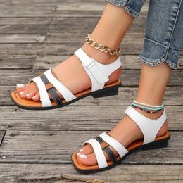 Sandals Solid Open Toed Square Heel For Women Summer Casual Rubber Ladies Shoes One-line Buckle Pu Women's