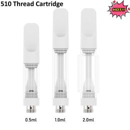 USA Lead Free Full Ceramic 510 Carts 0.5ml 1ml 2ml Thick Oil Vape Cartridges Atomizers Empty E-cigarette Flat Screw Tips Ceramic Coil 0.5g 1.0g 510 Atomizer Foam Packaging