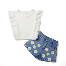 Clothing Sets 2 Pieces Kids Girls Two Piece Suit Flower Printing O-Neck Sleeveless Tops And Short