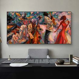 Abstract Canvas Painting Jazz Music Wall Art Oil Painting ROMAN NOGIN Club Decor Extra Large Posters and Prints for Living Room