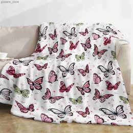 Blankets Swaddling Pink butterfly blanket with floral print soft and comfortable flannel blanket suitable for birthday gifts for girls children and women Y240411