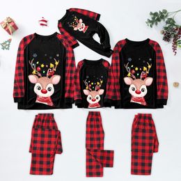 Parent-Child Women Mom Suit Christmas Women Deer Plaid Print Tops And Pants Clothes Set Xmas Family Silk Pyjamas Set Family