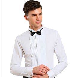 Men's Shirts White Solid Colour Long Sleeve Shirts French Cuff Tuxedo Shirt Wing Tip Collar Shirt Men Wedding Bridegroom Shirt
