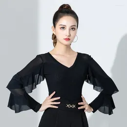 Stage Wear Modern Dance Top Leotard Women Adult Latin Clothes Professional Ballroom Dancer Long-sleeved Practise