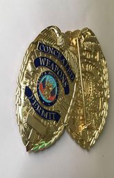 Non magnetic The Concealed Weapons permit badge coin 78 x 55 mm gold plated shoulder emblem badge2pcslot1538544