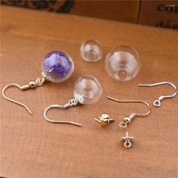 Dangle Earrings 1pair 10mm12mm Hollow Glass Ball With Earring Wire Cap Set Silver Plated Orb Materials