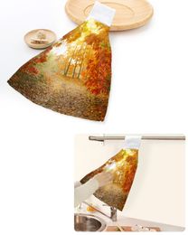 Autumn Theme Maple Leaf Woods Hand Towel Household Absorbent Kitchen Towel Rag Towel Children's Hand Towel