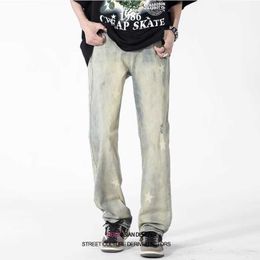 Yellow Mud Star Jeans for Mens Autumn Fashion Brand American High Street 2023 New Loose Straight Leg Casual Long Pants