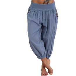 Harem Pants Womens Trousers Fashion Lantern Shape Vertical Pocket Cotton Trouser Loose Casual Ladies Bloomers 240411