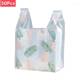 Gift Wrap 50Pcs Food Plastic Bag Fashion Feather Pattern Vest Pizza Burger Outer Packing Supermarket Store Party Wedding Candy