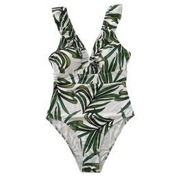 Sexy One Piece Swimsuit 2023 Women Striped Ruffled Swimwear Women Vintage Print Monokini Female Bodysuit Girl Beach Bathing Suit