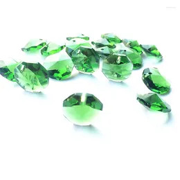 Party Decoration 14mm DIY Crystal Octagon Beads 200pcs/lot Green Color In 1 Hole Glass Lighting Chandelier Parts Strand Garlands