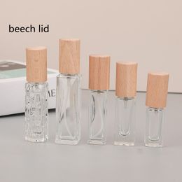 10-50pcs 5/10/20ml Empty Perfume Spray Bottle Wood Cap Glass Container High -grade Portable Air Freshener Vessel Packaging