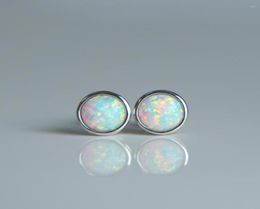 Stud Earrings 925 Sterling Silver Bezel Setting Ear Jewelry For Women Fashion White Fire Opal Wedding Top Quality2310518