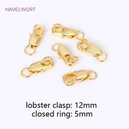 Brass 18K Gold Plated 10/12mm Lobster Clasps Claw Hooks With Closed Rings,Accessories For Jewelry,DIY Accessories Wholesale