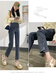 2024 Spring Autumn Pregnant Woman Denim Trousers Slim Hips Ankle-length Elegant Maternity Pencil Pants Pregnancy Belly Jeans