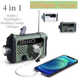 Chargers Emergency Radio Hand Crank Operated Solar Radio LED Flashlight Desk Lamp 2000mAh Battery Charger SOS Alert Outdoor Radios Stereo