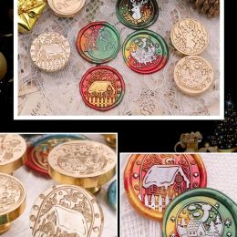 Christmas Sealing Wax Stamp Copper Head Elk Snowman Wax Seal Replace Heads Handle DIY Greeting Card Envelope Christmas Eve Tools