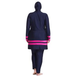 XL-6XL Muslim Lady Color-matching Long Sleeves Round Collar Modest Swimming Clothing Arab Women 3 PCS Full Cover Swimsuits