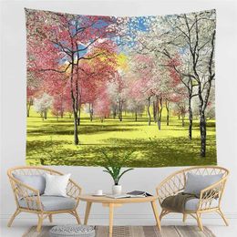 blossom cherry Tapestries forest trees Pink landscape tapestry wall hanging room aesthetic decoration living room wall home decoration R0411