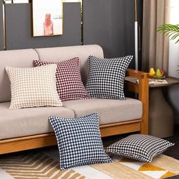 Pillow Houndstooth Edge-pressed Pillowcase Thickened Solid Cotton Linen Sofa Covers Home Office Quality Pattern Cover