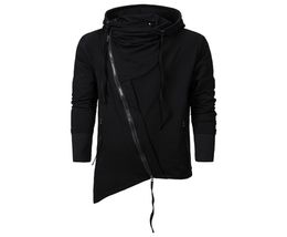 Asymmetrical hem Long Design Hoodies Men Fashion zipper Hip Hop Sweatshirt Streetwear Black Gown Coats Men Hooded Cloak Mantle 2011881338