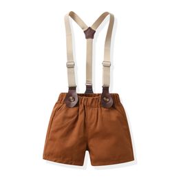 top and top Summer Infant Baby Boys Gentleman Clothing Sets Short Sleeve Formal Bowtie Romper Shirts+Suspenders Shorts 2Pcs Suit