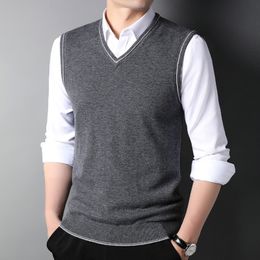 Wool Vest Man Thin Autumn and Winter Korean Style Wool V-neck Vest Sweater Loose Sweater Waistcoat Vest