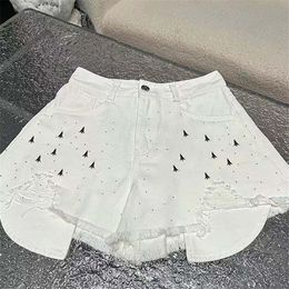 White Women Denim Shorts Luxury Summer Casual Daily Shorts Cool Hole Design Street Style Shorts