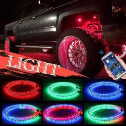 4 Pcs 155 Inch Car Tire Atmosphere Light Bar Bluetooth RBG Color Wheel Light Ring Shockproof Waterproof Auto Wheel Light Ring9828401