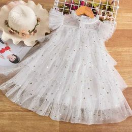 Girl's Dresses 2024 New Girls Ruffles Summer Dresses Princess Tulle Tutu Sequins Prom Gown Children Birthday Party Casual Clothes for 3-8Y Kids