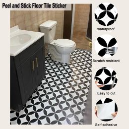 6pcs Square Floor Tiles Peel and Stick PVC Wall Stickers Waterproof Anti-skid Floor Sticker for Home Renovation