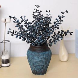 Decorative Flowers 6Pcs Artificial Berries Stems Faux Blueberry Branches Spray Fake Silk Flower Plant Fruit Picks For Home Party Wedding