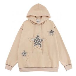 New Design Men Pullover Loose Solid Colour Star Patch Embroidery Hoodie Mens Hoodies Heavyweight High Quality