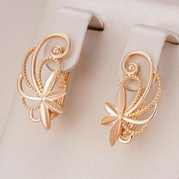 Dangle Earrings Kinel Vintage Hollow Flower Glossy For Women 585 Rose Gold Colour Simple Metal High Quality Daily Fine Jewellery
