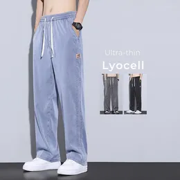 Men's Jeans Summer Thin Soft Lyocell Fabric Men Baggy Straight Wide Leg Pants Drawstring Elastic Waist Casual Trousers Plus Size