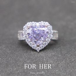 Cluster Rings ForHer Jewelr 925 Sterling Silver Heart Cut Lab Purple High Carbon Diamonds Gem Wedding Engagement Gifts For Girls