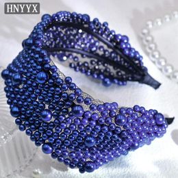 Hair Clips HNNYX Pearl Fashion Headband For Women Hairband Beaded Baroque Head Piece Party Hoop Accessory A153-Blue