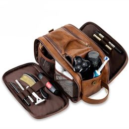 PU Leather Toiletry Bag for Men Women Makeup Cosmetic Dopp Kit with Large Capacity Waterproof Shower Travel Business 240329