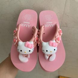 Slippers 2024 Women'S Flop Flip Cute Girls Shoes Wedges Thick Sole Sweet Sandals High 6cm Lady's Beach Slides