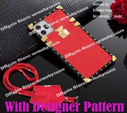 designer iphone case for iphone 12 Pro Max 11 X XR XS 7 8 plus PU leather Phone Cover With Lanyard290T6690682