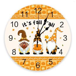 Wall Clocks Thanksgiving Fall Pumpkin Kitchen Round Desktop Digital Clock Non-ticking Creative Childrens Room Watch