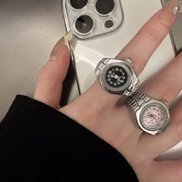 Vintage Quartz Finger Watch Mini Elastic Strap Alloy Watches Couple Rings Jewelry Punk Clock Retro Roman Watch Rings Women Men