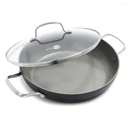 Pans 11" Everyday Frying Pan With Lid 2 Handles - Healthy Ceramic Nonstick Tough Anodized Body Oven Safe Up To 600°F Metal