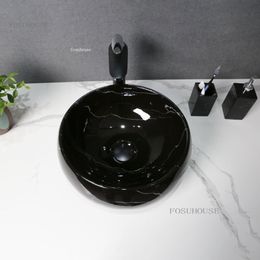 Creative Countertop Basin Bathroom Washbasins Luxury Art Bathroom Sinks Modern Sink for Kitchen Ceramic Black Round Wash Sink