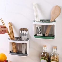 Kitchen Storage Cutlery Caddy Transparent Wall Mounted Utensil Holder With Two Compartments For Chopsticks Space Saving Drain Spoon